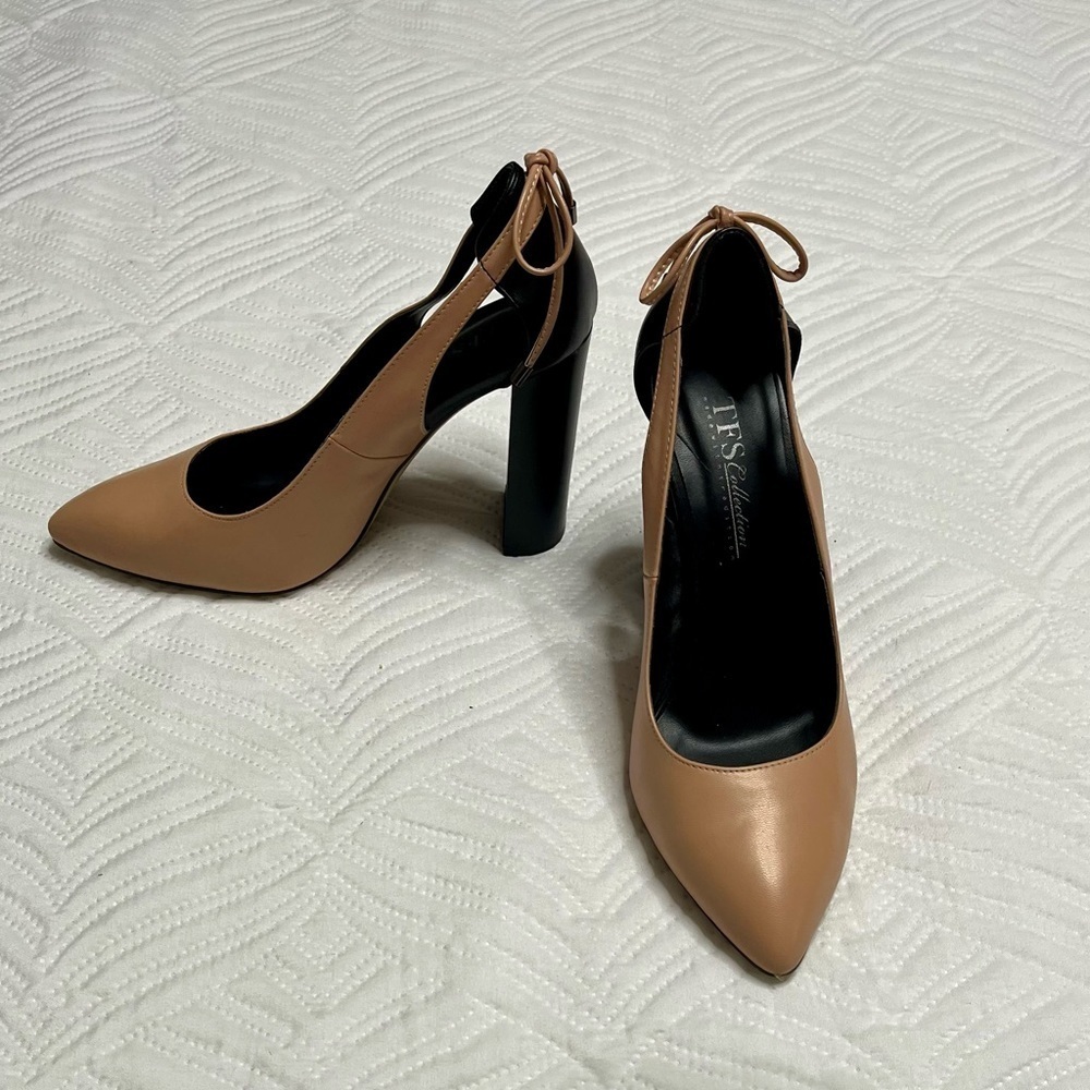 TFS Collections UK Women’s Beige & Black Pointed Slingback Pumps. Size 7